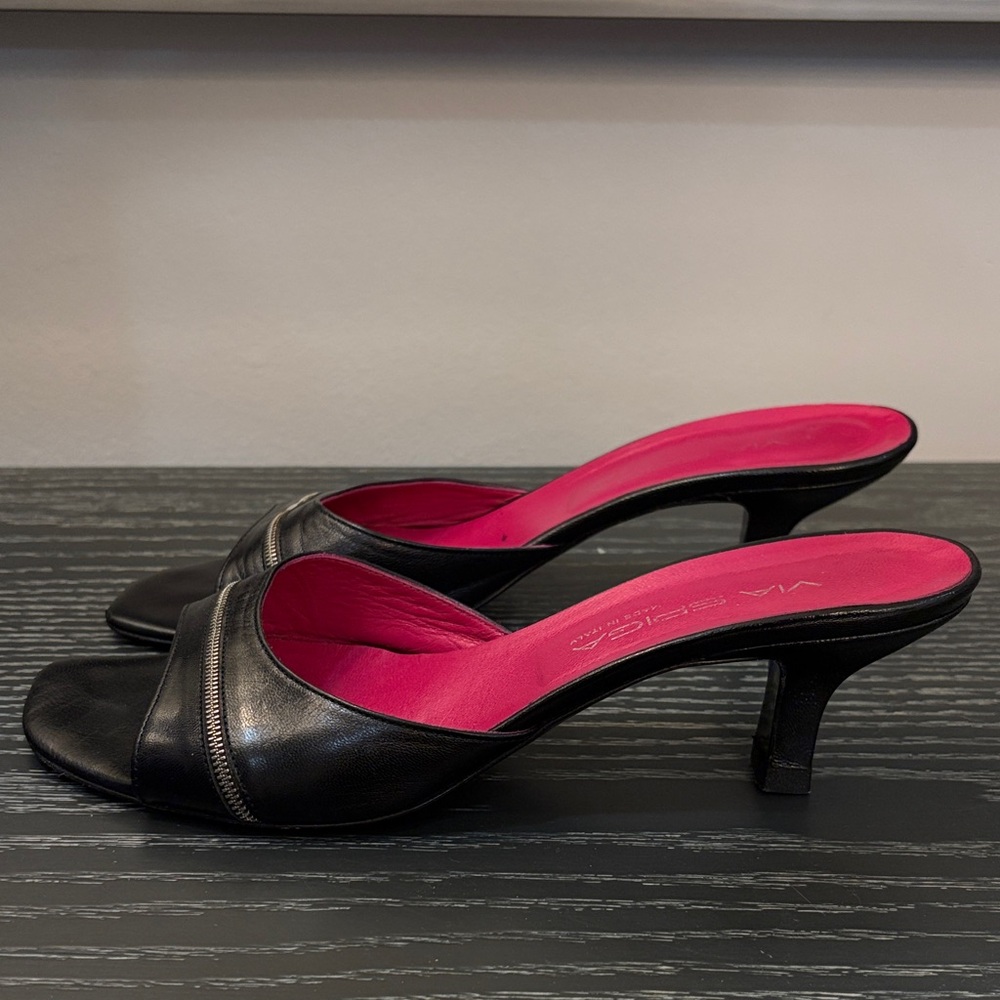 Via Spiga Black and Pink Women's Sandals with kitten heel